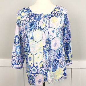 Talbots Button Front Blouse Vivid Multi Color